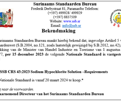 Kennisgeving vaststelling NS Sodium Hypochlorate Solution - Requirements