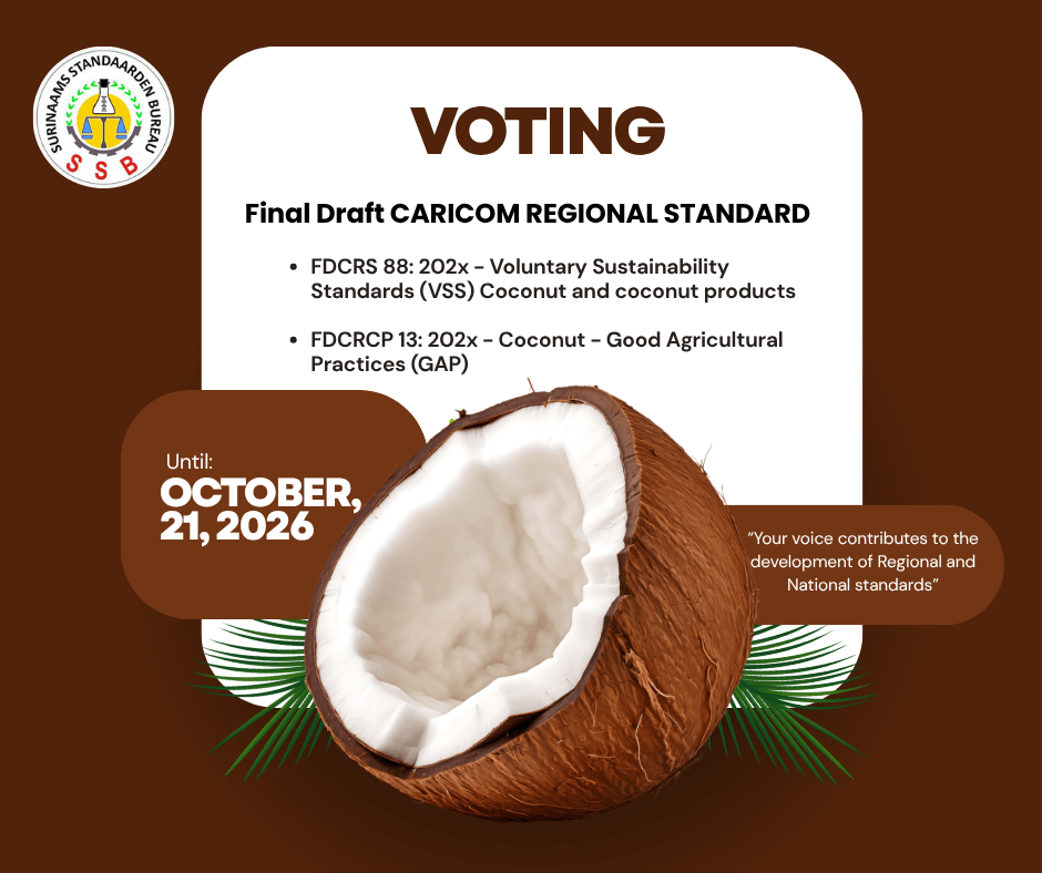 Stemmen op finale concepten CARICOM Regionale Standaarden voor Coconut and Coconut Products